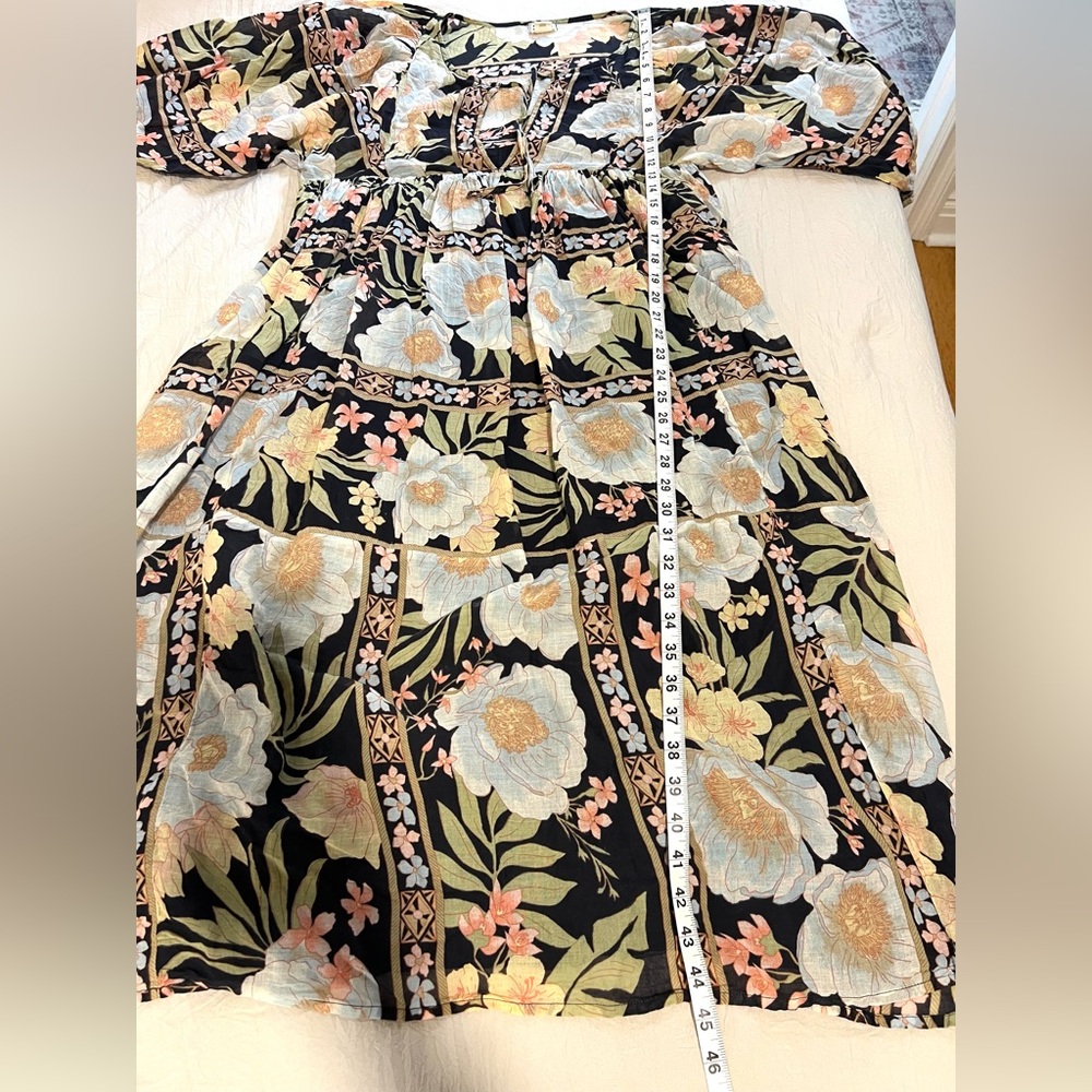 Billabong Floral Midi Dress Puff Sleeves Tie Back Pockets Lined Boho  SZ S EUC - Picture 7 of 8
